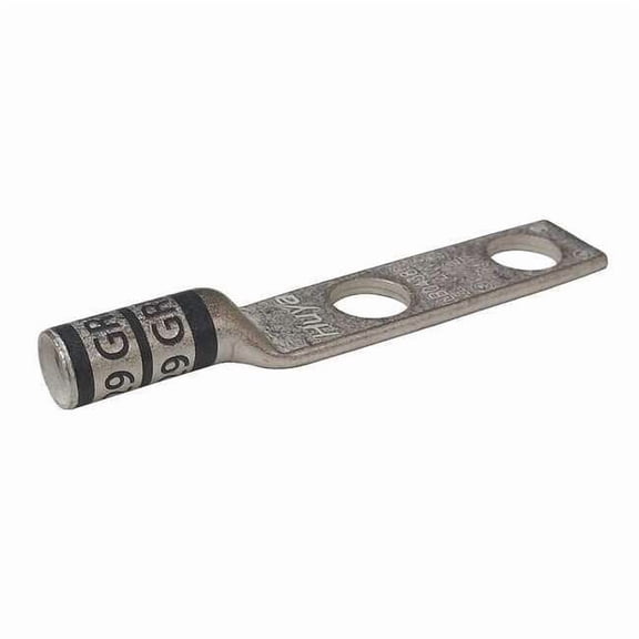 Two-Hole Compression Lug, 4 AWG Max, 1/2 in Stud, Long Barrel, Copper, Gray