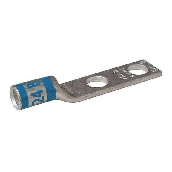 Two-Hole Compression Lug, 6 AWG Max, 1/2 in Stud, Short Barrel, Copper, Blue