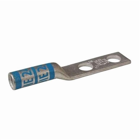 Two-Hole Compression Lug, 6 AWG Max, #10 Stud, Long Barrel, Copper, Blue 24D022