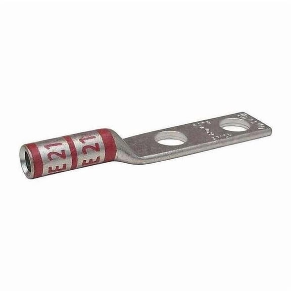 Two-Hole Compression Lug, 8 AWG Max, #10 Stud, Long Barrel, Copper, Red 24D021