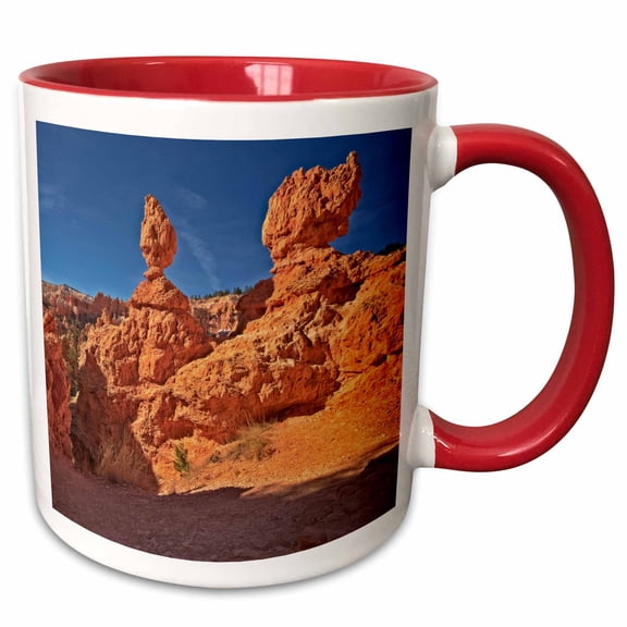 3drose, Two Hoodoo Formations at Bryce Canyon, 11oz Two-tone Red Mug