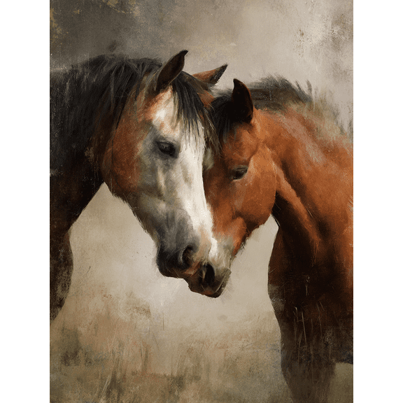 Two Horse Heads Canvas Print Wall Art for Living Room Bedroom Office Hotel Dining Room