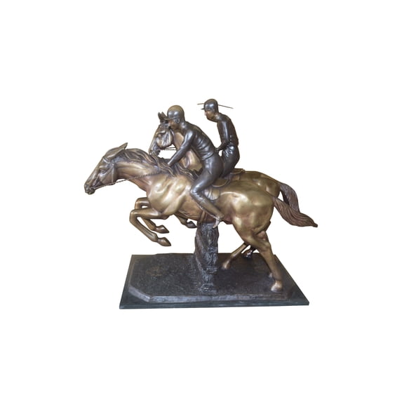 Nifao Two Horse Riders Racing Each Other Bronze Statue – Home Decor Sculpture, 45"L x 21"W x 42"H