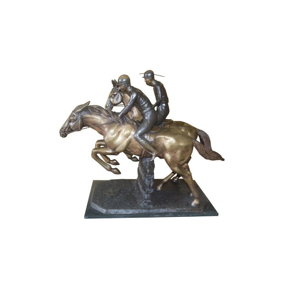 Two Horse Riders Racing Each Other Bronze Statue - Size: 45"L x 21"W x 42"H.