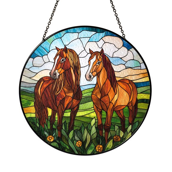 Two Horses Field Stained Glass Style Suncatcher – Window Decor