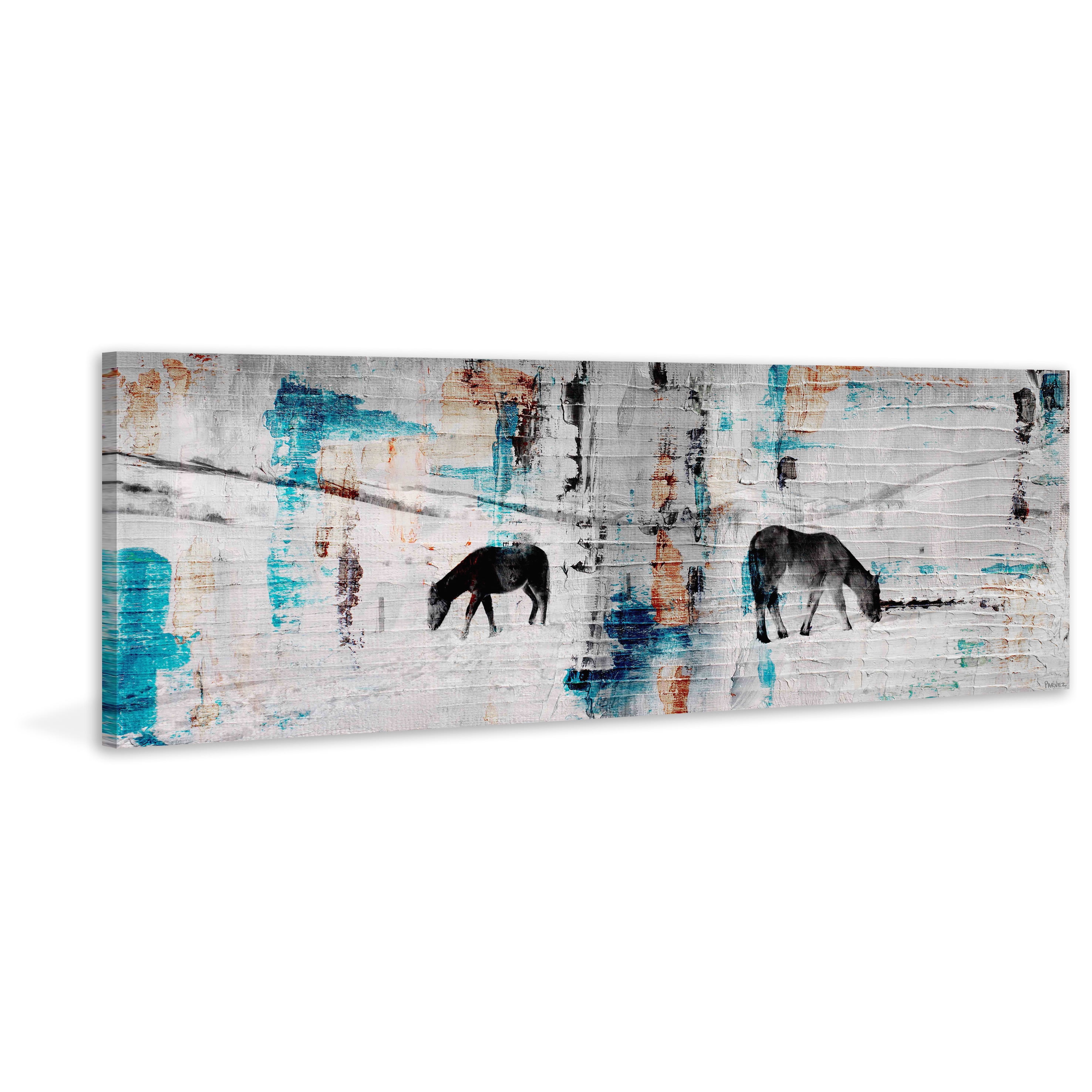 "Two Horses Grazing" Painting Print on Wrapped Canvas