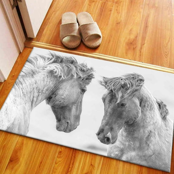 Two Horses Rug Car Mat Rugs, Pattern Rug, Trendy Rug, Animal Rug, Non Slip Rug, Two Horses Rug, Saloon Rug, Home Decor Rug, Black White Rug, 3.3'x6.5' - 100x200 cm