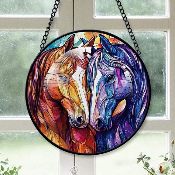 Two Horses Tree Stained Glass, Two Horses for Christmas 2025, Two Horses Christmas Keepsake, Christmas Hanging Dcor MpvDrZ