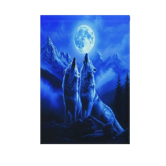 Two Howling Wolves Garden Flag Double Sided Outdoor Banners Yard Flags for Garden Home Holiday Decorations