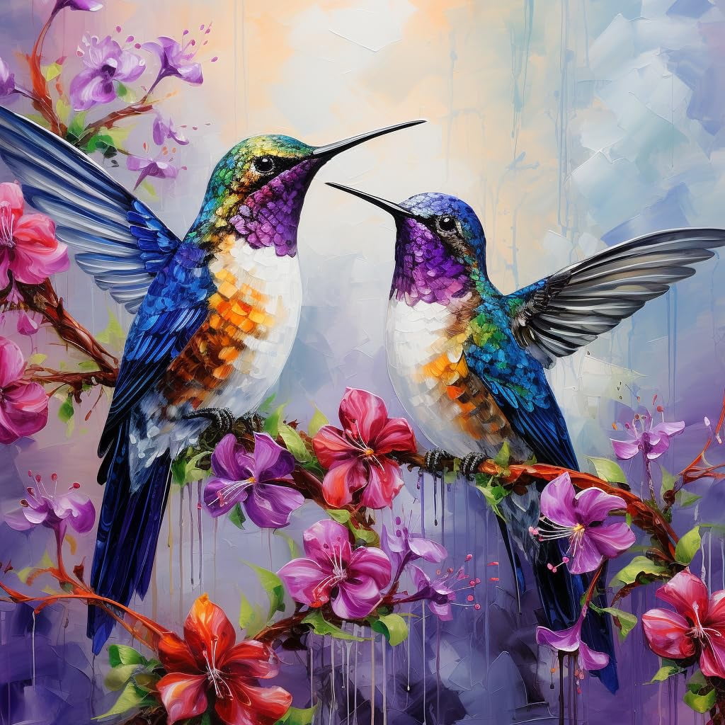 Two Hummingbirds in Flowers DIY 5D Diamond Art Painting by Number Kits ...