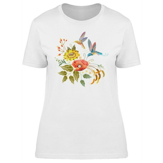 Two Hummingbirds With Flowers T-Shirt Women -Image by Shutterstock, Female XX-Large