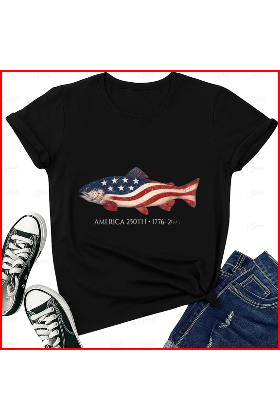 Two Hundred Fifty America Years Fishing USA Flag Fiftieth Birthday Wear Unisex T-Shirt, S-5XL