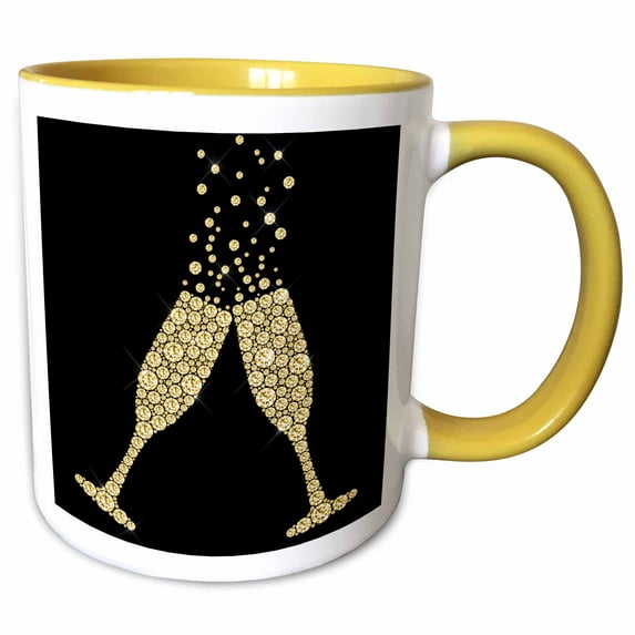 Two Image Of Gold Image Of Jewels Champagne Glasses Illustration 11oz Two-Tone Yellow Mug mug-344852-8