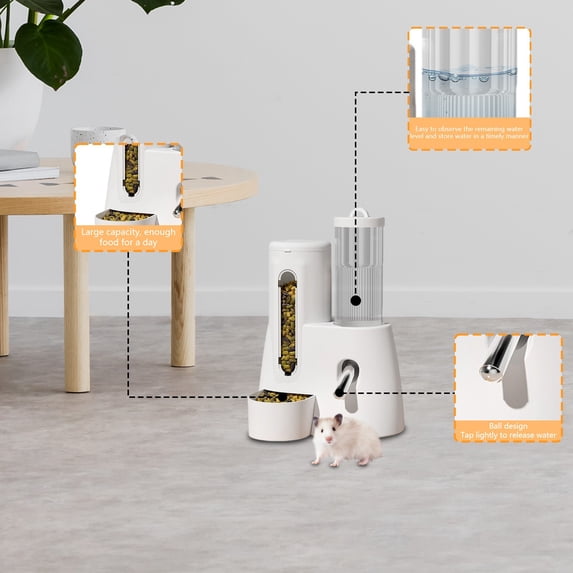 Two-In-One Automatic Drinking Water Feeder & Food Bowl For Hamsters, Golden Bears, Innovative Space-Saving Design, Anti-Push-Over Stable Base, Vacuum Kettle For Drip-Free Water,