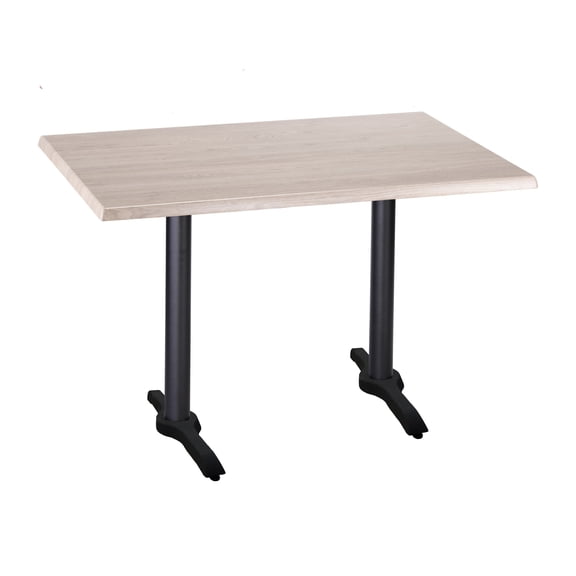 Two Indoor/Outdoor 36" Tall OD211EB Black Table Bases with a 22" Foot and a 30" x 48" Indoor/Outdoor White Ash Top by the Holland Bar Stool Co.