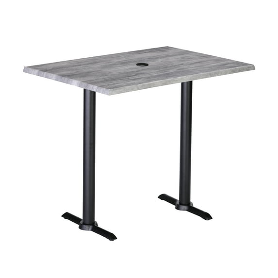 Two 42" Tall OD211EB Indoor/Outdoor All-Season Table Bases with a 30" x 48" Greystone Top with Umbrella Hole
