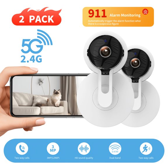 Two Indoor Pet Monitoring Cameras, 3 Megapixels, Full-color Night Vision, Two-way Voice Communication, Motion Detection, And Home Security WiFi Cameras.