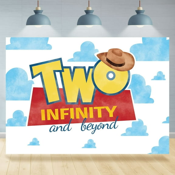 Two Infinity and Beyond Backdrop 2nd Birthday Hat Blue Clouds Birthday Party Supplies Decorations Photography Background for Kids Boys Second Birthday Cake Table Banner Photo Booth Props 7x5ft