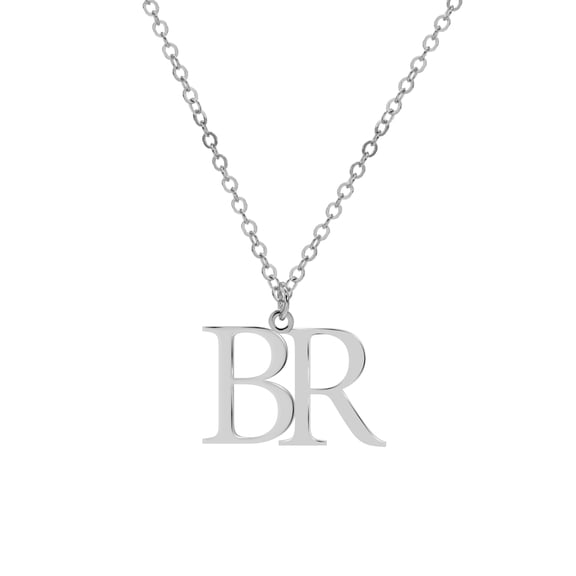Two-Initial Block Name Necklace. All Uppercase. High Polish