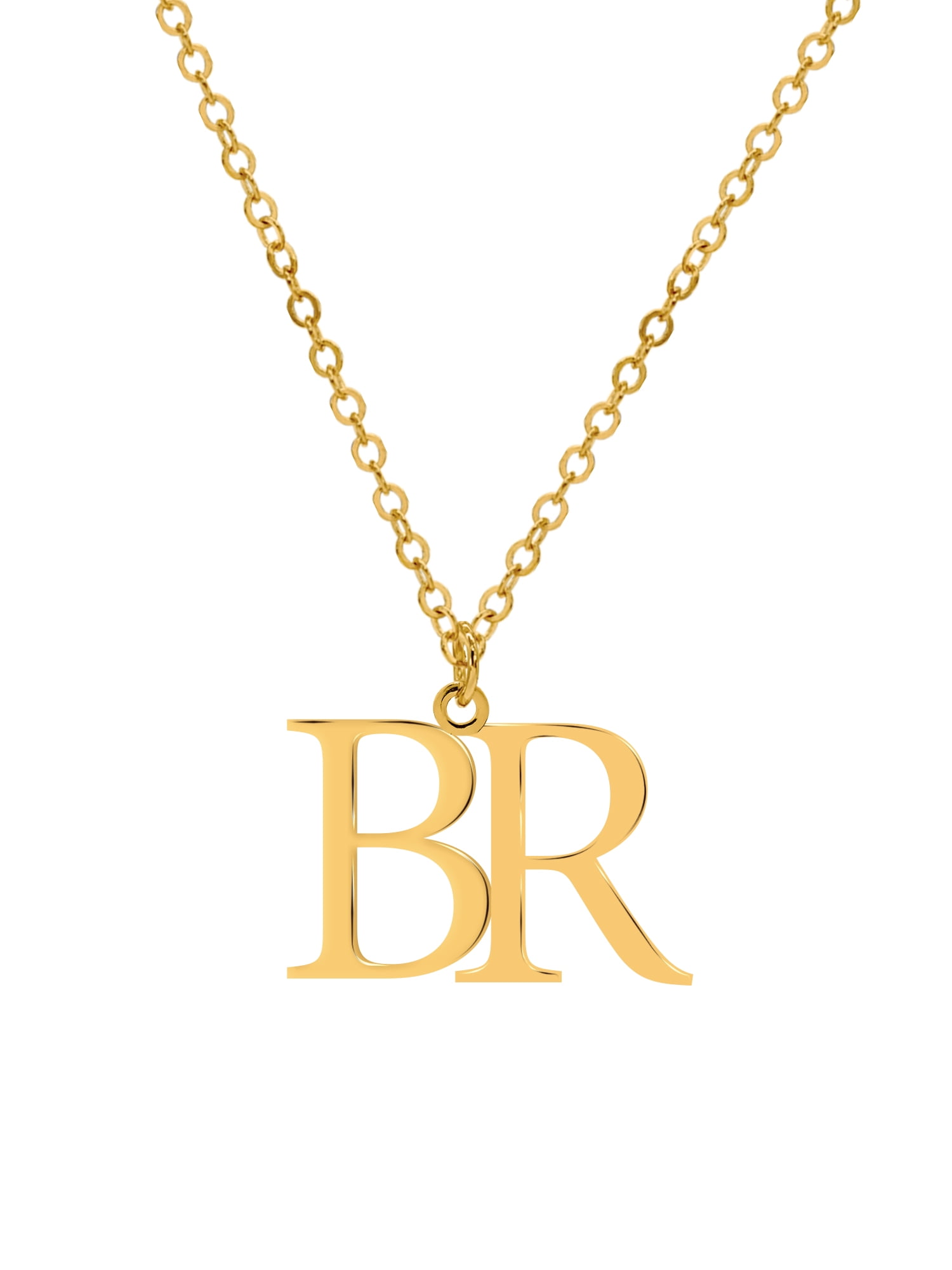 Two-Initial Block Name Necklace. All Uppercase. High Polish