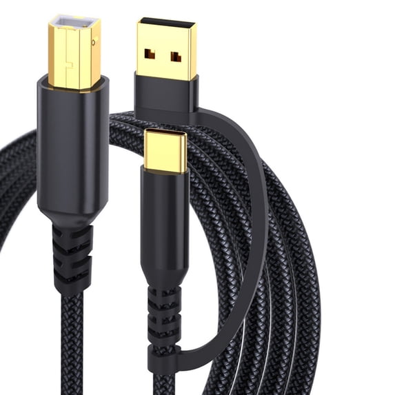 Two Interfaces Braideds USB A C to USB B Printer Cable for Printers ...