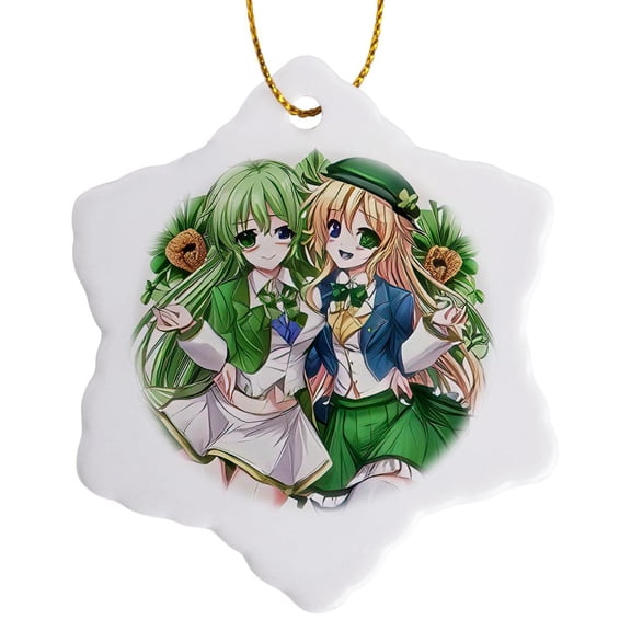 3drose, Two Irish Elf Girlfriends, Funny Digital Art, Family Friendly Gift, 3 inch Snowflake Porcelain Ornament