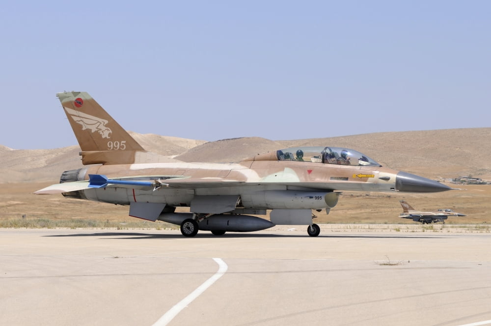 Two Israeli Air Force F-16 Netz taxiing at Nevatim Airbase Canvas Art - Riccardo NiccoliStocktrek Images (17 x 12)