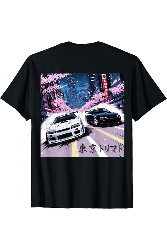 Two JDM Japan Drifting Racing Cars Tokyo Skyline on the back T-Shirt, Vintage Birthday Gift