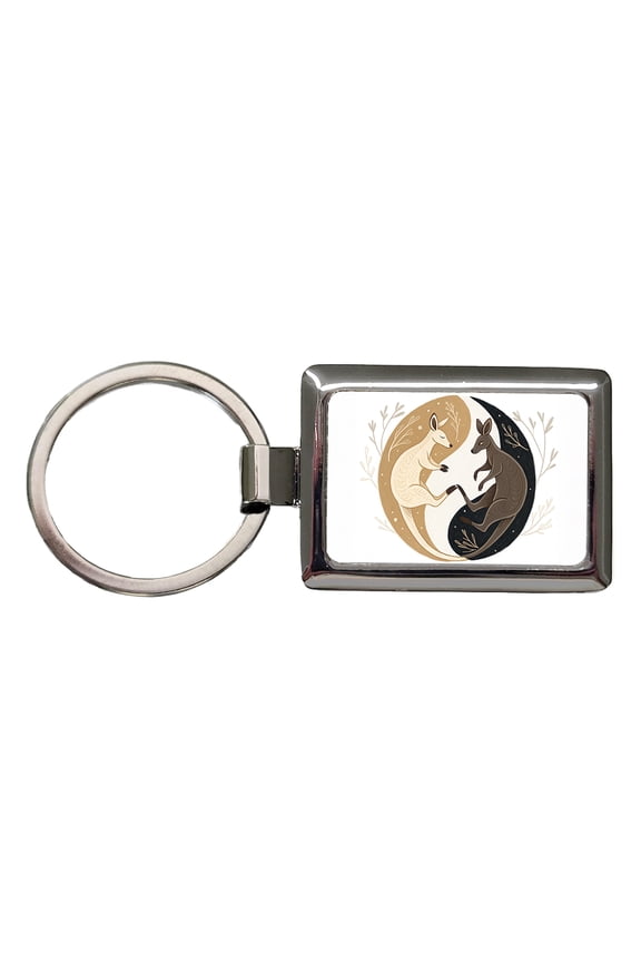 Two Kangaroos Yin Yang Dark Light Metal Rectangle Keychain