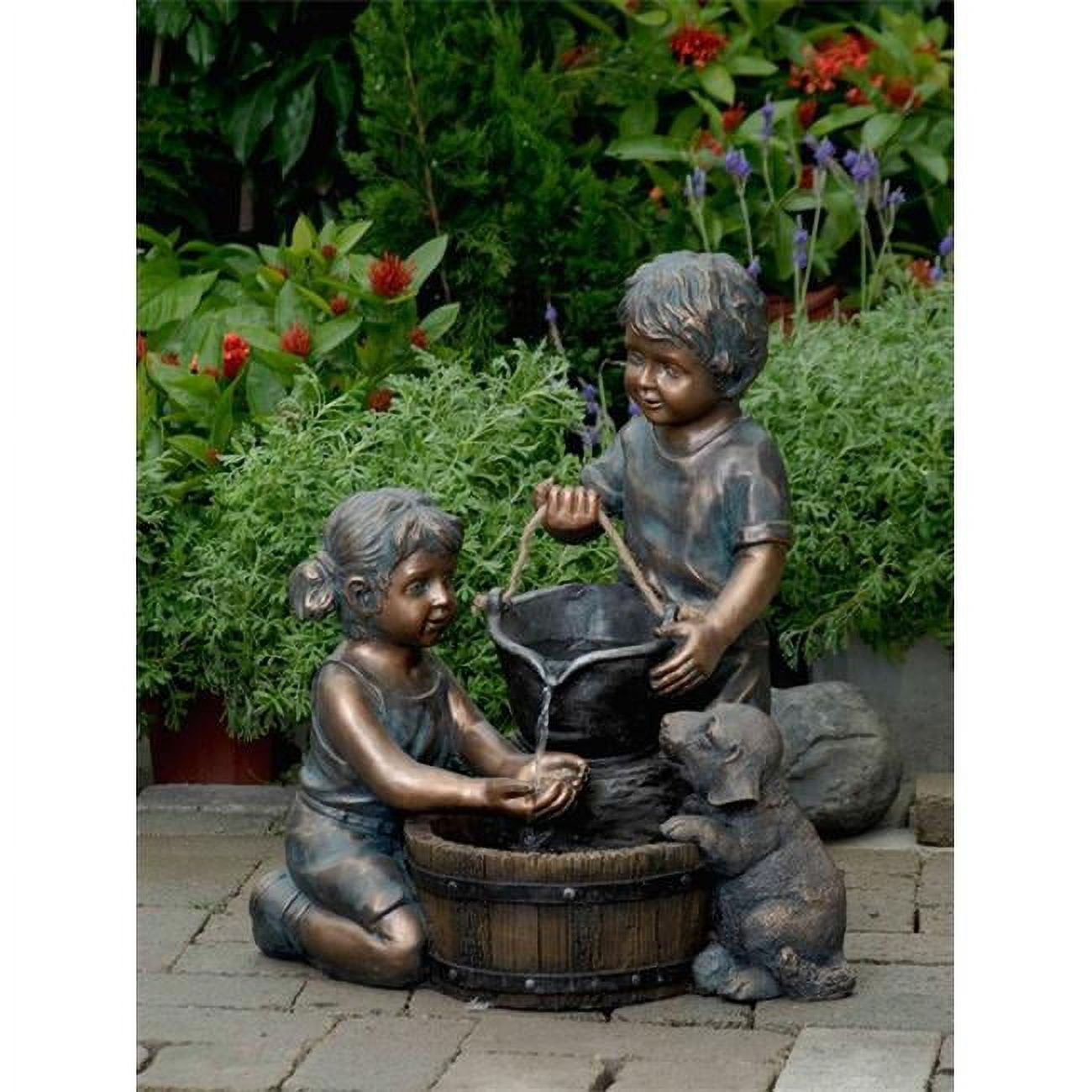 Two Kids And Dog Outdoor-Indoor Water Fountain