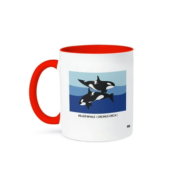 3dRose, Two Killer Whales ( Orcinus Orca ) with caption, 11oz Two-Tone Red Mug