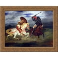 thumbnail image 1 of Two Knights Fighting in a Landscape 24x20 Gold Ornate Wood Framed Canvas Art by Eugene Delacroix, 1 of 2