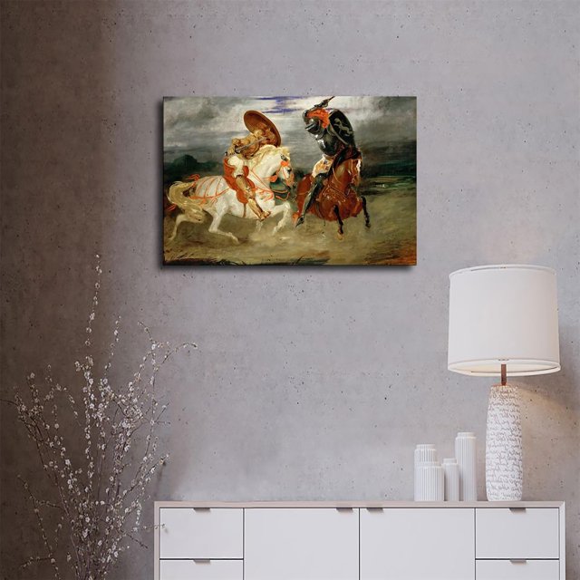 Two Knights Jousting In A Landscape By Eugene Delacroix Poster Printing