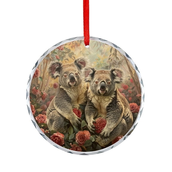Two Koala Bears Sitting In Roses Glass Christmas Ornament Koala Bear Holding A Tree Round Glass Hanging Ornament Holiday Home Decor