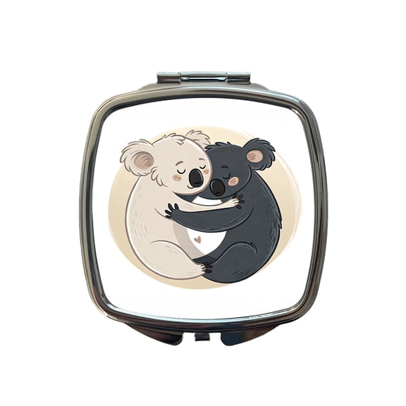 Two Koalas Yin Yang Dark Light Travel Makeup Handbag Purse Small Pocket Compact Mirror