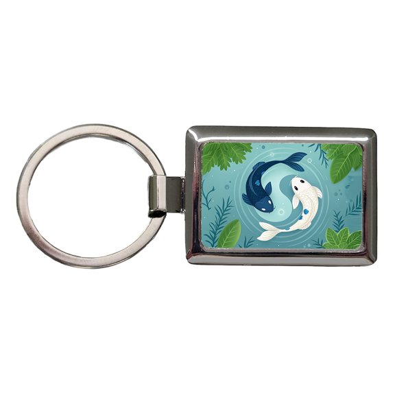 Two Koi Yin Yang Cute Metal Rectangle Keychain