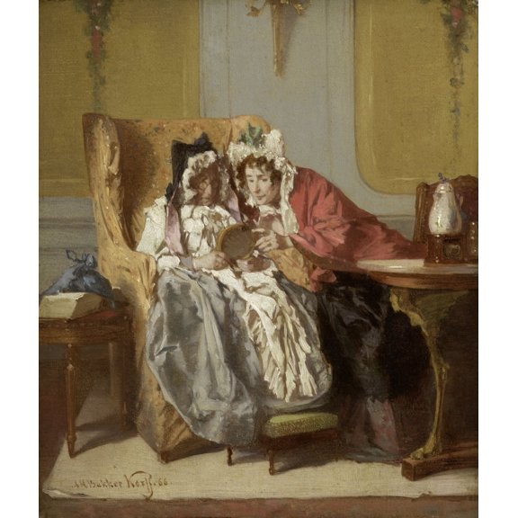 Two Ladies Looking At A Picture Poster Print