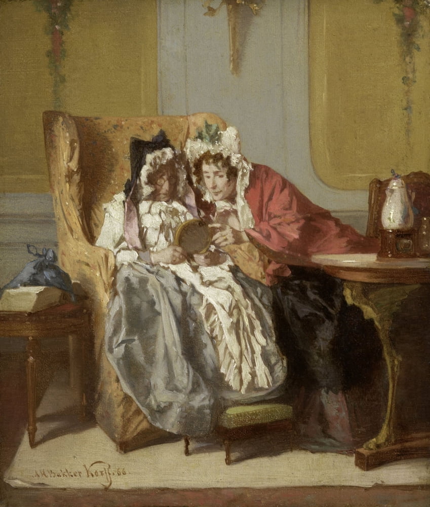 Two Ladies Looking At A Picture Canvas Art - (18 x 24)