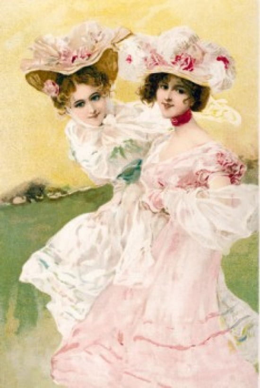 Two Ladies in Bonnets Nostalgia Cards Canvas Art - (18 x 24)