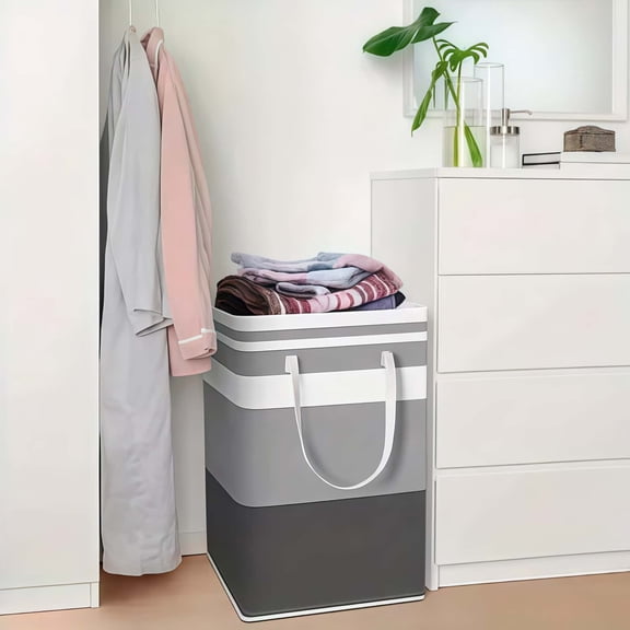 Two Large Waterproof Foldable Laundry Baskets with A Capacity of 19.81 Gallons, Featuring Extended Handles, Storage Bags, and The Ability To Be Placed Independently, Suitable for The Laundry Room.