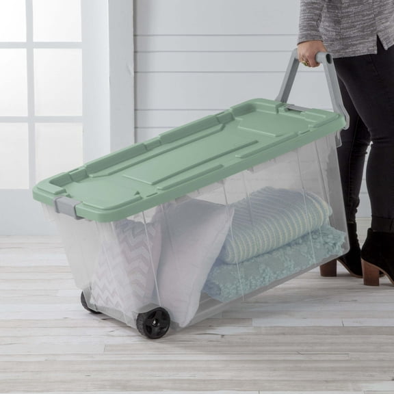 Two Large-capacity Transparent Storage Boxes with Wheels, Lids and Handles, Suitable for Garages, Tool Rooms, Etc.