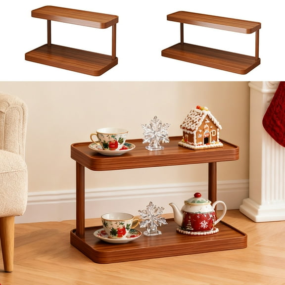 Two Layer Desktop Storage Rack | Wood Shelf Organizer | Mug Cup Holder | Tabletop Counter Top Stand | Space Saving Solution for Home Office Decor | 30x14.5x14cm or 40x14.5x14cm | 1 Piece | Brown