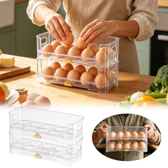 Two Layer Flip Up Egg Storage Container for Refrigerator, Holds 20 Eggs, Space Saving Design with Clear BPA Free , Easy Access Egg Organizer Box for Fridge