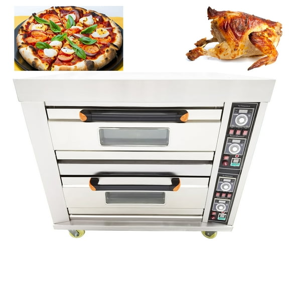 Two-Layer Four-Plate Electric Pizza Oven with Casters Commercial Movable 220V 3PH