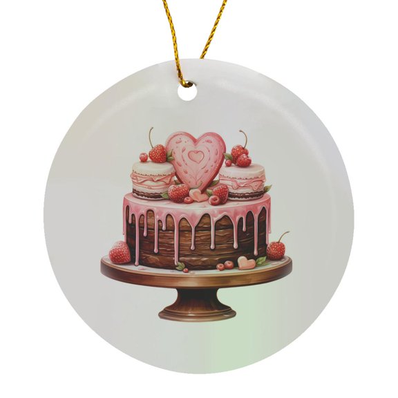 3drose, Two Layer Round Valentine Cake Illustration, Circle Porcelain Ornament