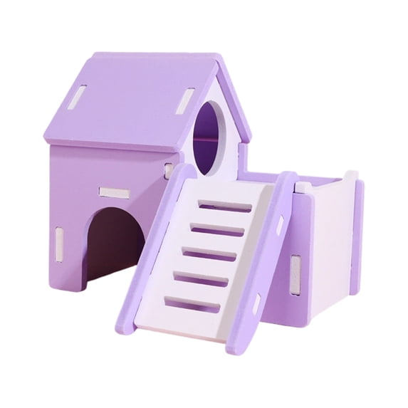 Two-Layer Small Animal Castle with Stairs, Hamster Sleeping House Nest, Guinea Pig Hideout Exercise Toy(6Inch,Purple)