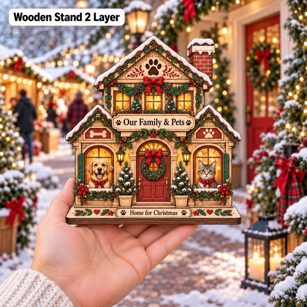 Two Cat Backpack Two-Layer Wooden Plaque Christmas Pet House Shelf Sitter for Dog and ...
