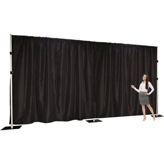 Two Layers Backdrop Made with One Piece Chiffon Tulle & Polyester for Professional, Black, 20 x 8 ft