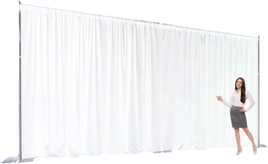 Two Layers Backdrop Made with One Piece Chiffon Tulle & Polyester for Professional Extra Wide Blackout Curtains (White, 25 x 10 ft)
