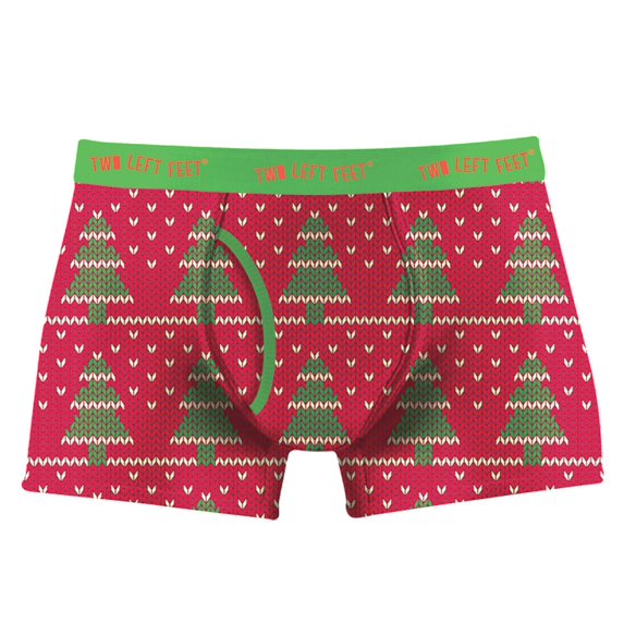 Two Left Feet 'Knit Wit' Christmas Trees Men's Trunk Boxer Brief Underwear.